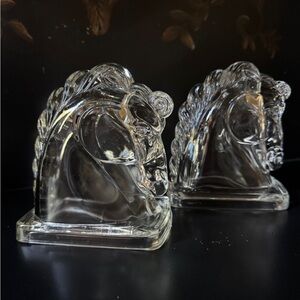 Vintage 1970-80’s, Clear, Pressed Glass, Horse Head Bookends – Pair. BR